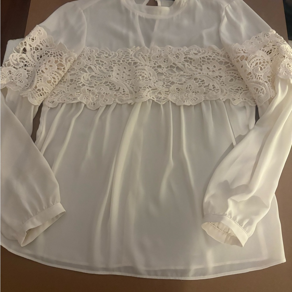 Express Cream Lace Detail Blouse small